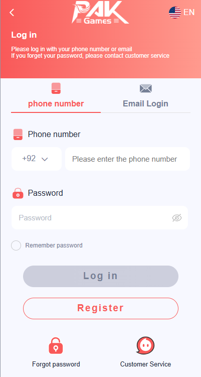 Pak game Login